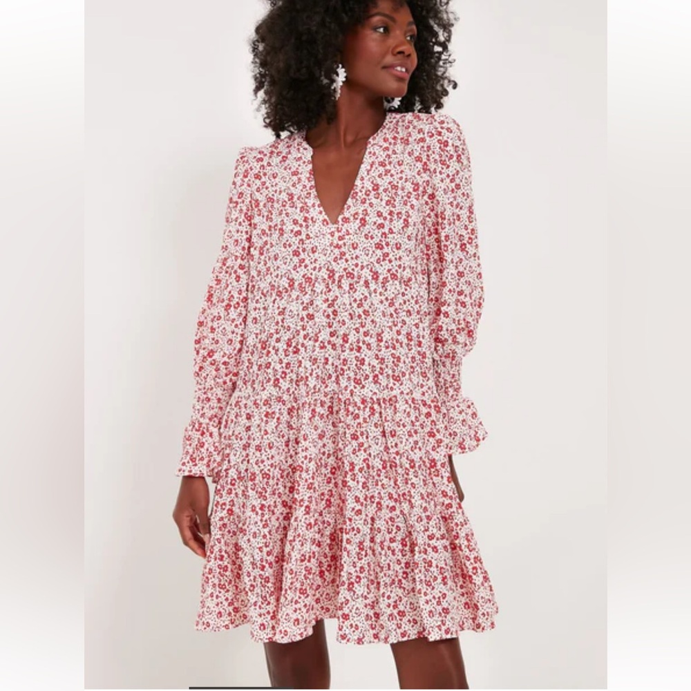 Pomander Place Scarlet Ditsy Floral Kenzo Long Sleeve Dress XS NWOT